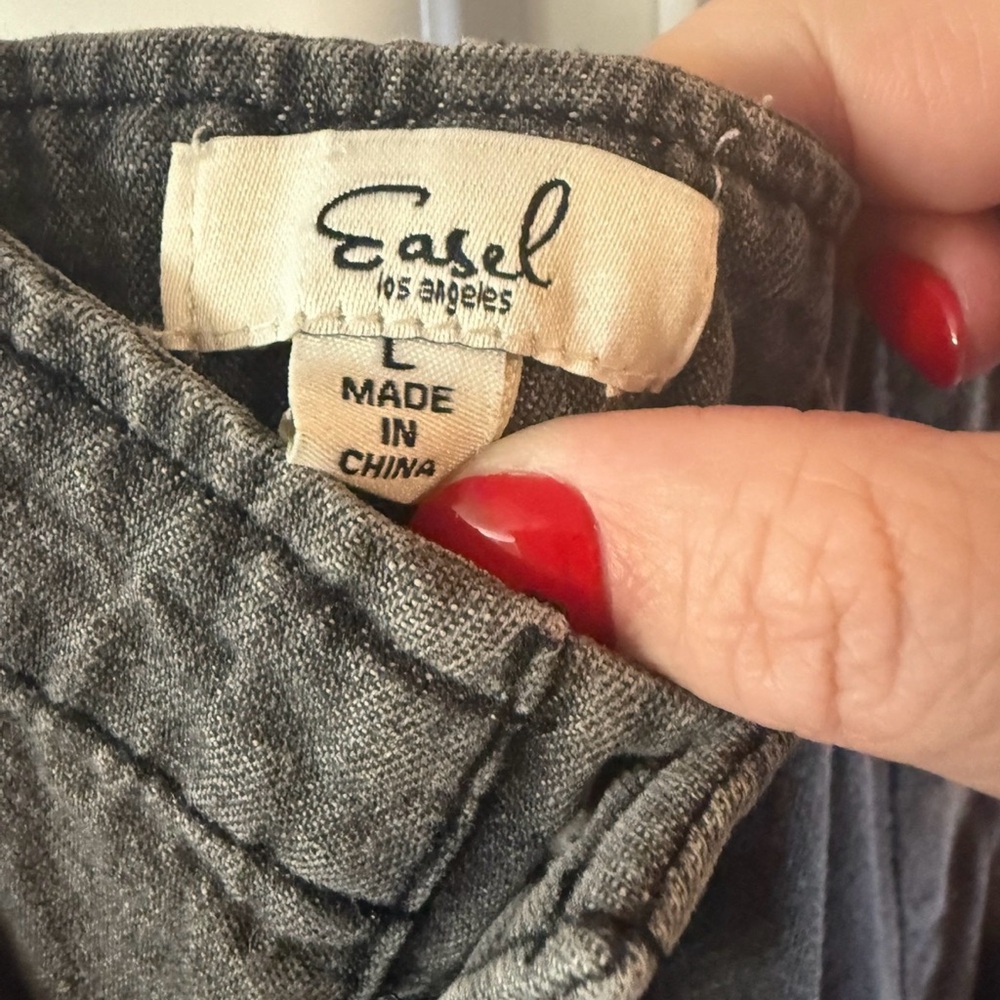 easel Washed Black Distressed Denim Short Overalls - Picture 3 of 6